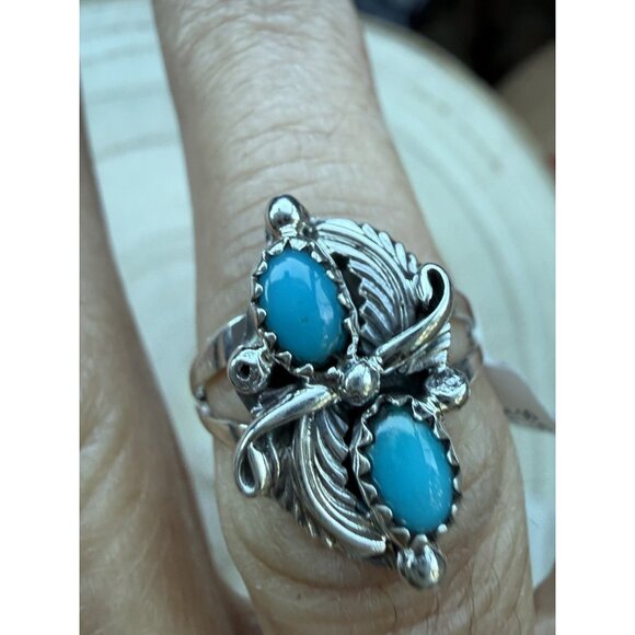 Navajo Annette Martinez Sterling Silver Kingman Turquoise Ring 6.5 Handcrafted - Picture 2 of 7